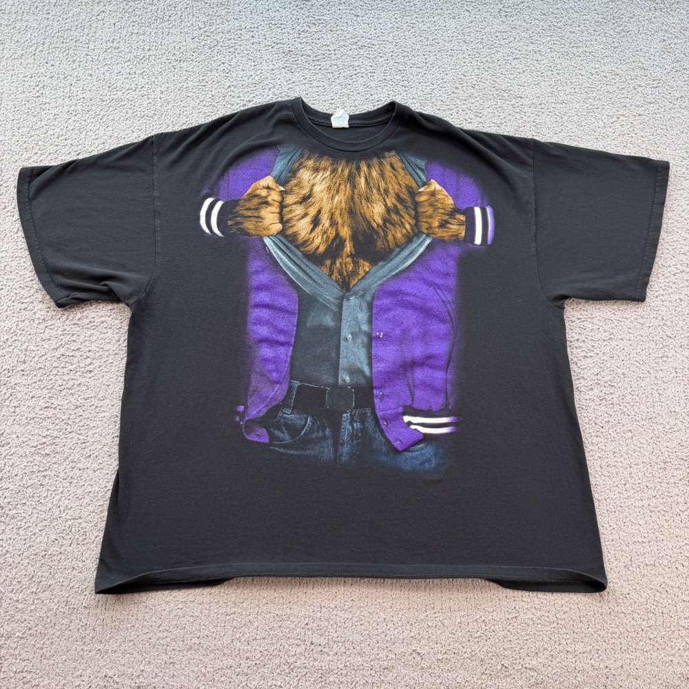 Gildan Werewolf Tearing Varsity Jacket Graphic T-Shirt Black Mens 3XL 6420